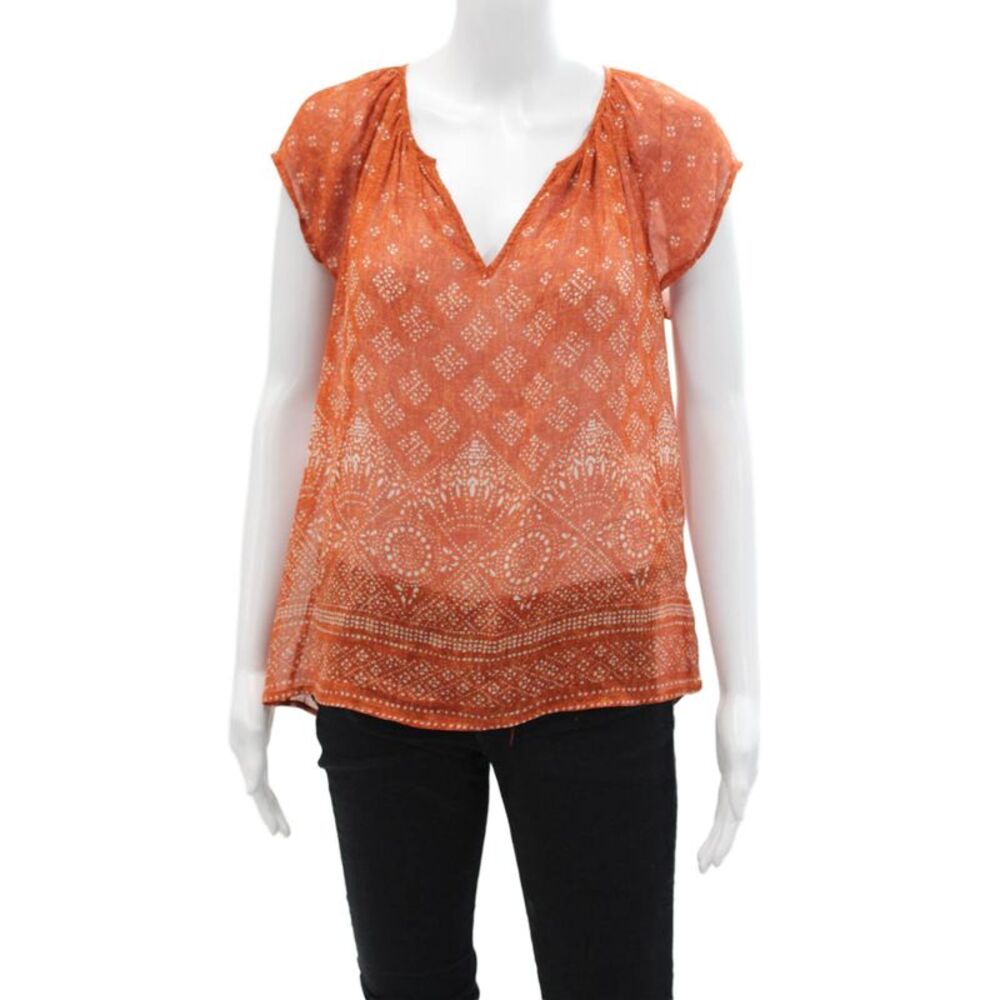 Designer Women's Round Neck Short Sleeves Silk Blouse Brown Size S